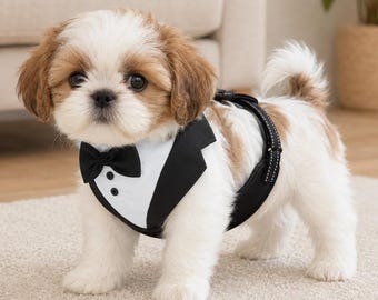 Arnés de esmoquin para perros pequeños y medianos / Arnés ajustable con pajarita para mascotas, disfraz formal para bodas y fiestas