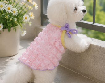 Vestido acolchado texturizado para perros / Chaleco para mascotas con lazo en tonos pastel, ropa de verano