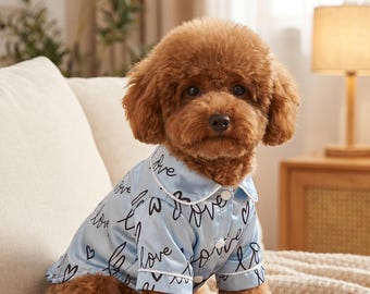 Camiseta con estampado de corazones para perros y gatos / Parte superior de pijama suave para mascotas / Ropa para mascotas de uso diario / Ropa adorable para mascotas