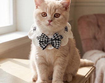 Adjustable Lace Cat Collar with Bow Tie | Breakaway Kitten Bib, Stylish Pet Wear