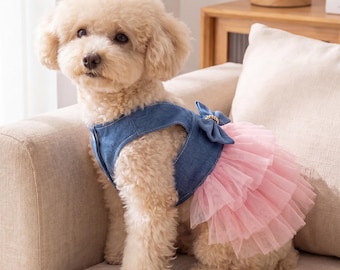 Dog Tutu Bow Summer Mesh Skirt Outfit | Small Dog Birthday Party Dress | Princess Pet Clothes