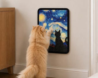 Alfombrilla rascadora artística para gatos / Protector de pared de sisal, diseño de noche estrellada