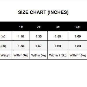 Pu&ograve; includere: Una tabella delle taglie intitolata "SIZE CHART (INCHES)" con misure in pollici. La tabella include larghezza e lunghezza interne, da 2,79 cm a 4,80 cm di larghezza e da 3,51 cm a 5,31 cm di lunghezza. &Egrave; indicato anche il peso consigliato.