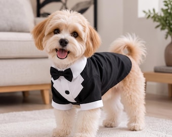 Traje de esmoquin para perro con pajarita / Traje formal para mascotas / Traje de boda para cachorros / Ropa de vestir para perros pequeños