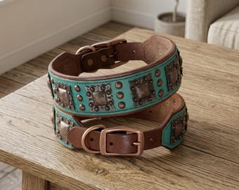Studded Leather Dog Collar | Adjustable, Durable Pet Accessory for Large Breeds