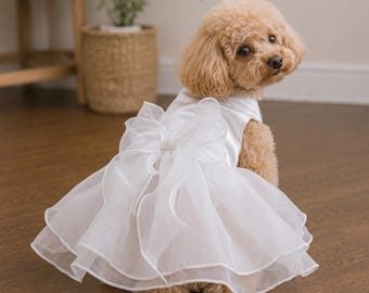 Vestido de novia para mascotas / Vestido de princesa para gatos y perros pequeños con lazo para fiestas y fotos