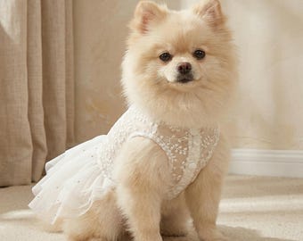 Vestido de encaje floral para perros / Traje de princesa tutú para bodas, fiestas y perros pequeños