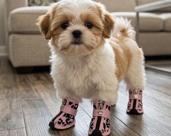 Leopard Print Dog Shoes | Waterproof Paw Protectors for Small Dogs