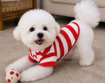 Polo de rayas para perros, ropa de verano para mascotas / Camiseta de algodón para perros pequeños y gatos / Ropa informal para cachorros / Regalo para dueños de perros