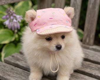 Small Dog Baseball Hat with Ear Holes | Sprinkle Embroidered Sun Cap