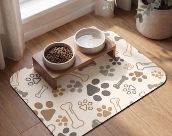 Alfombrilla para comedero de perros / Alfombrilla para comedero de mascotas / Mantel individual con estampado de huellas de patas / Alfombra impermeable para estación de alimentación / Protector de suelo de cocina con diseño de perro