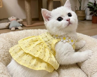 Floral Cat Dress | Lightweight Summer Pet Apparel, Kitten Princess Skirt