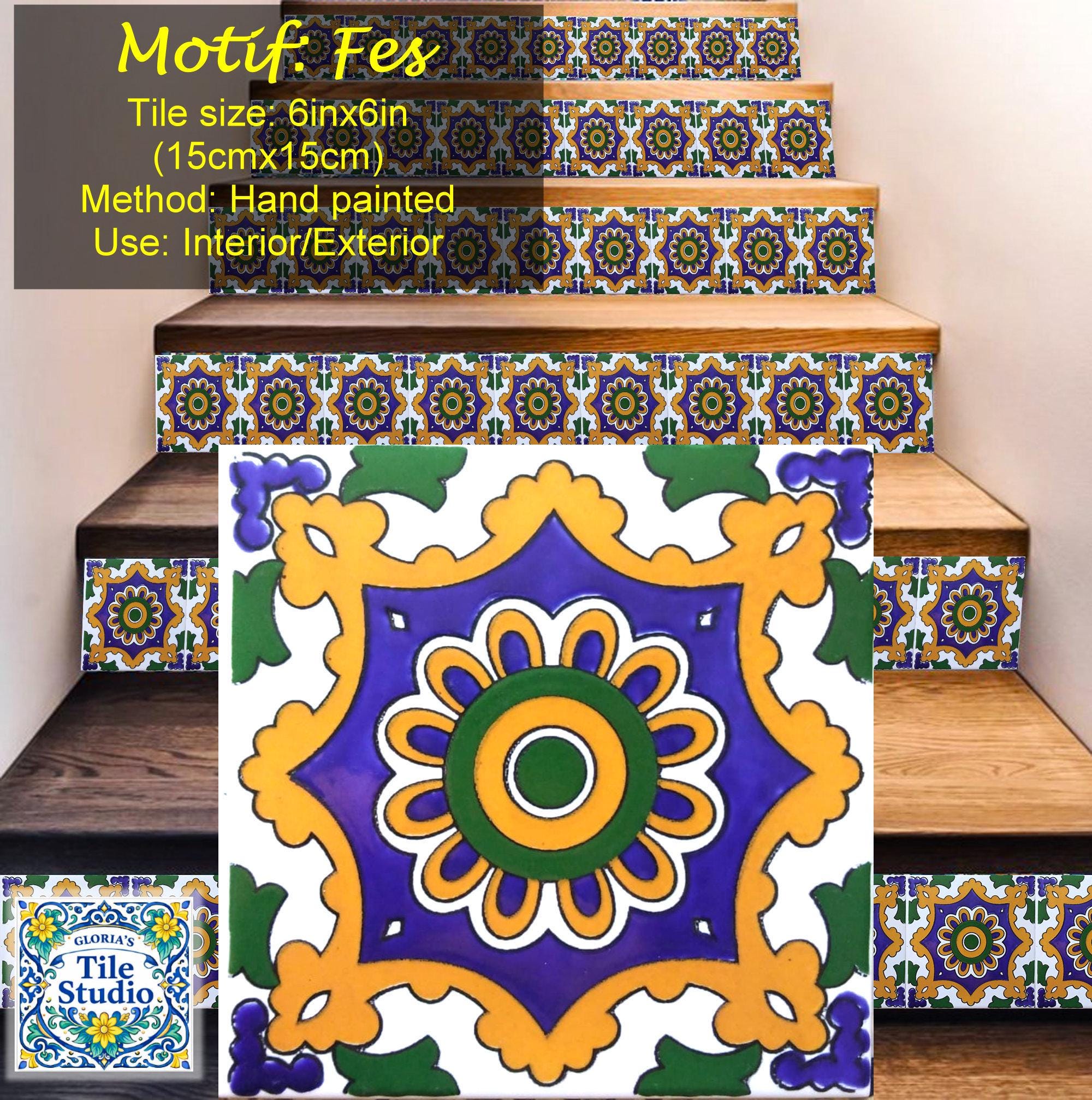 Ceramic Tile Risers Artisan Stair Risers Design, Step Face Risers, One of a Kind ...
