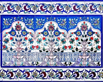 48x30 Arabesque Garden, Fine Arts, High End Design Mosaic Tiles Wall Mural, One of a Kind Backsplash