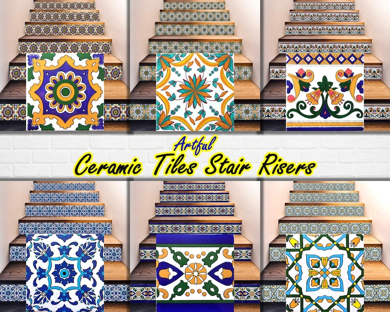 Ceramic Tile Risers Artisan Stair Risers Design, Step Face Risers, One of a Kind ...