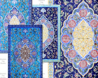 Tappeto decorativo da 60x36 pollici, mosaico murale in piastrelle di ceramica, dipinto a mano, design persiano