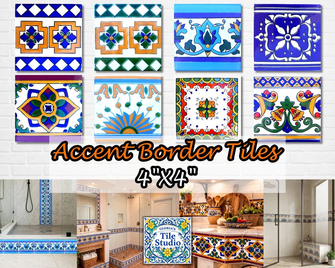Decorative Border Accent Wall Tiles, High End Design, Hand Painted, One ...