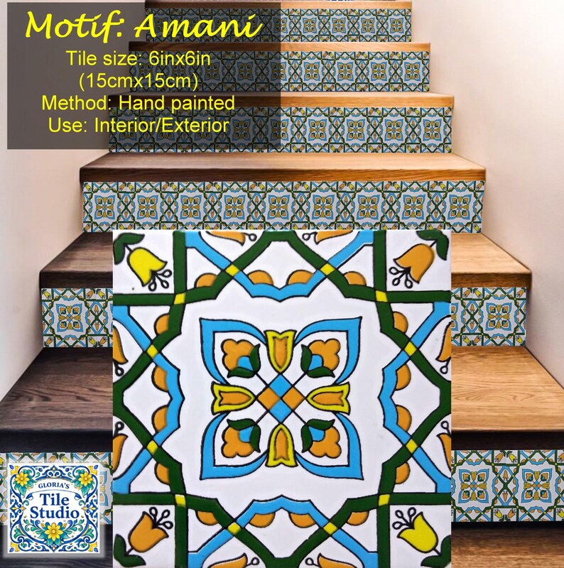 Mosaic Tile Riser Artisan Stair Risers Design, Step Face Risers, One of a Kind ...