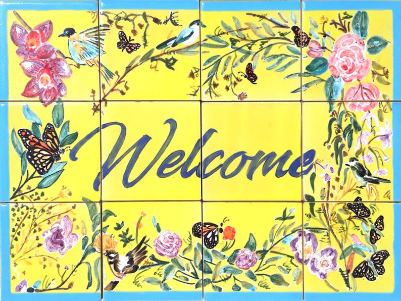 Custom Welcome Sign - Gardenia House Design Style Address Sign - Mosaic ...