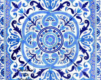 Medaglione centrale in mosaico 36x36, belle arti, piastrelle in mosaico di design di alta gamma, murale decorativo da parete, unico nel suo genere