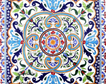 36x36 Centerpiece Mosaic Medallion, Fine Arts, High End Design Mosaic Tiles Decorative Wall Mural, One of a Kind