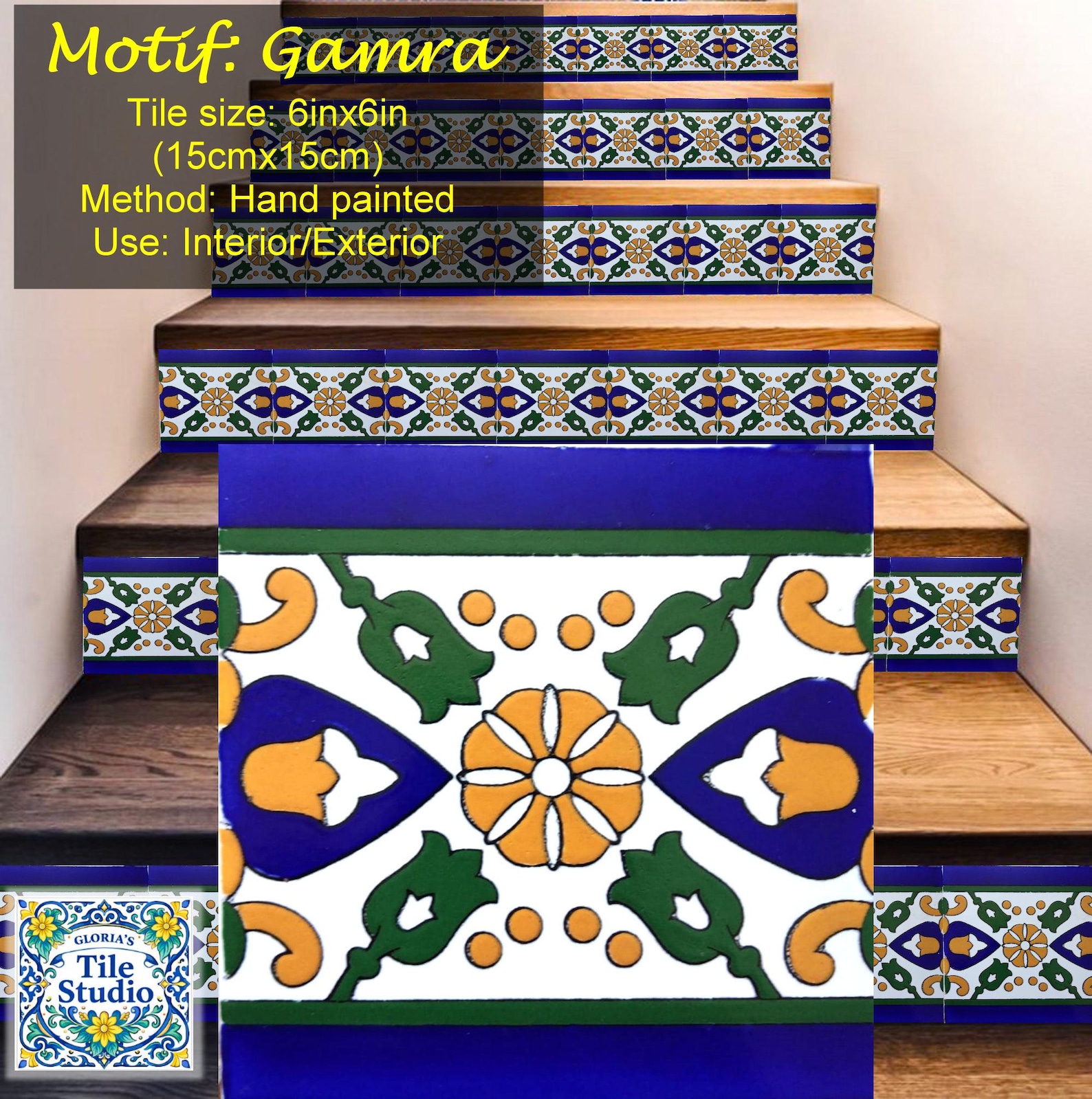 Mosaic Tile Riser Artisan Stair Risers Design, Step Face Risers, One of a Kind ...