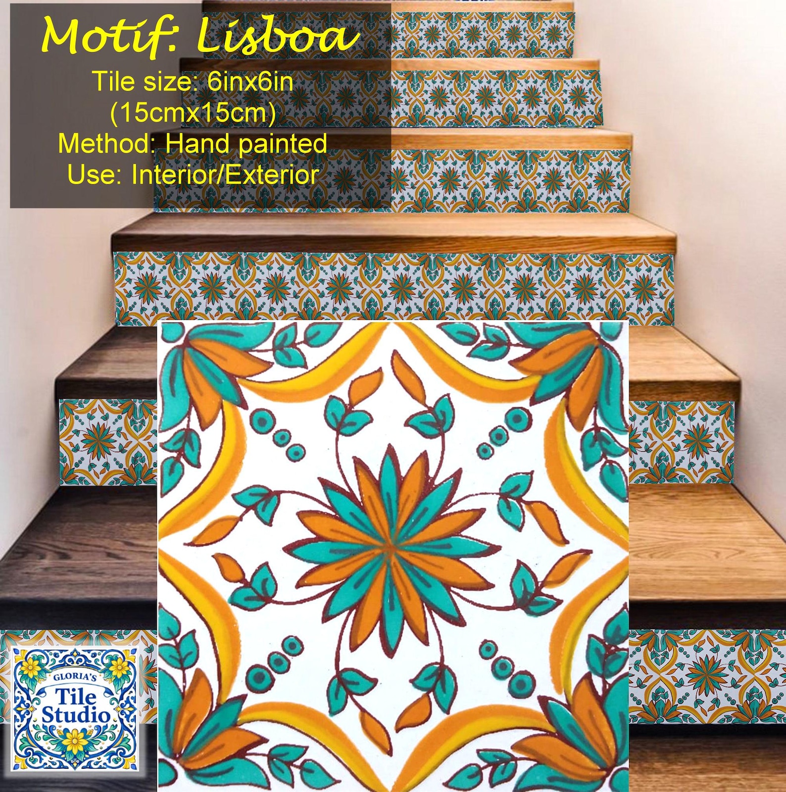 Mosaic Tile Riser Artisan Stair Risers Design, Step Face Risers, One of a Kind ...