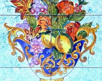 Belle arti, mosaico murale con motivo floreale, paraschizzi unico nel suo genere