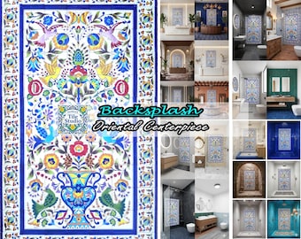 Oriental Design Backsplash Centerpiece, High End Decorative Wall Murals, Shower, Bathroom, Garden Ceramic Tiles Mosaic Wall Panels
