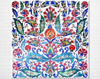 Centrotavola a mosaico, Belle Arti, Murale con piastrelle a mosaico di alta gamma, Rivestimento a parete unico nel suo genere, 61x61 cm