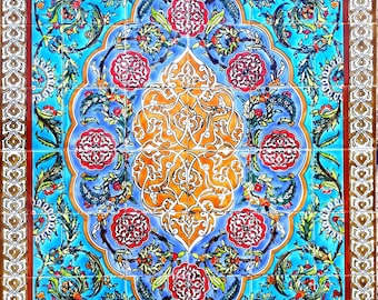 Tappeto decorativo da 60x36 pollici, mosaico murale in piastrelle di ceramica, dipinto a mano, design persiano