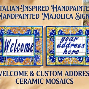 Letrero de bienvenida personalizado - Diseño de casa italiana - Mural de pared con mosaicos