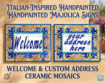 Custom Welcome Sign - Italian House Design Style Address Sign - Mosaic Tiles Wall Mural
