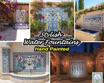 Fontane d'acqua, piastrelle decorative in ceramica, mosaici murali, dipinti a mano, design arabesco, paraschizzi unici nel loro genere