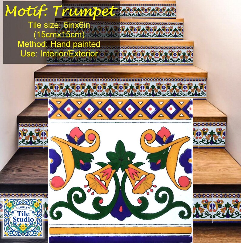 Mosaic Tile Riser Artisan Stair Risers Design, Step Face Risers, One of a Kind ...