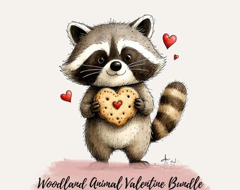 Valentine Animal Clipart Bundle, Hand-Drawn PNG Graphics (Digital Download)