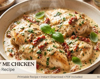 Marry Me Chicken Recipe Card, Creamy Comfort Food Dinner (Instant Download PDF)