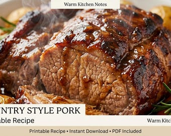 Country Style Pork Recipe Card, Rustic Comfort Food Kitchen Decor (Digital Download)