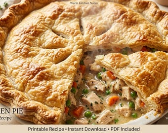 Chicken Pot Pie Recipe Card, Vintage Comfort Food, Cozy Dinner (PDF Download)