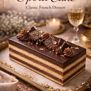 Opernkuchen Rezept PDF, klassisches französisches Gebäck, Kaffee-Schokoladen-Dessert (Digitaler Download)