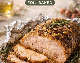 Receta de cerdo asado con mostaza y miel / Jamón jugoso al horno envuelto en papel de aluminio (Imprimible)