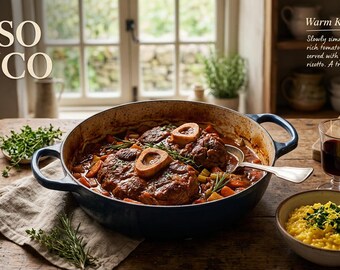 Braised OssoBuco Recipe Card Printable, Italian Veal Shank Dinner, Digital Download Kitchen Decor