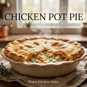 Chicken Pot Pie Recipe Card, Vintage Comfort Food, Cozy Dinner (PDF Download)