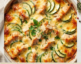 Zucchini Chicken Casserole Recipe, Healthy Dinner Bake (Digital Download)