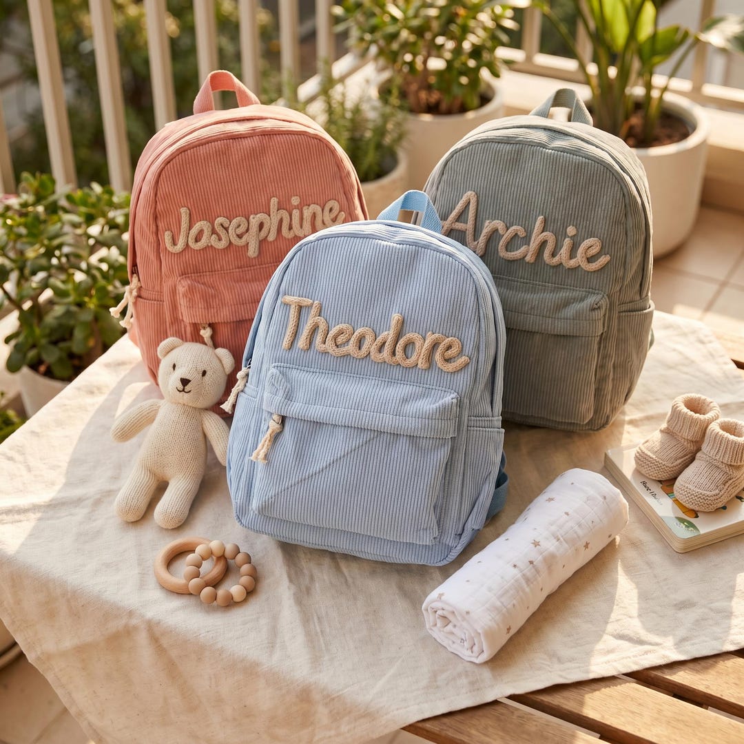 Personalized Corduroy Kids Backpack Custom Name School Bag Toddler ...