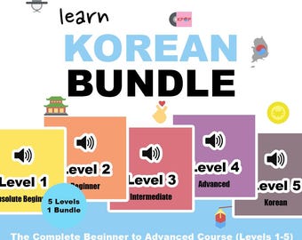 100+ Korean Language Learning Bundle | PDF Lessons, Audio Practice, Flashcards, Grammar & Vocabulary