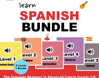 100+ Spanish Language Learning Bundle | PDF Lessons, Audio Practice, Flashcards, Grammar & Vocabulary