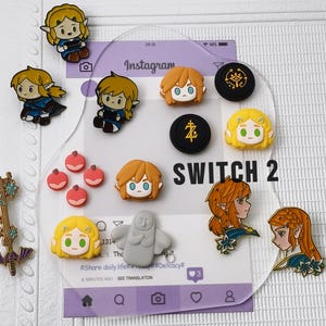Switch2, Zelda Tears of the Kingdom Thumb Grips, ABXY Button set,Link Princess Silicone Joystick Caps
