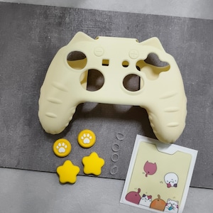 Macaron Pink Cat Ear Silicone Case for NS2 Pro Controller,  Comes with 4 Pcs Thumb Grips & Cat Stickers Full Set