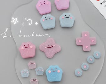 Kawaii Idem volledige set knopdoppen voor schakelaar 2 / OLED / Lite, pastelkleurige glitterster joystickgrepen, duimgrepen, geïnspireerde joycon-accessoires